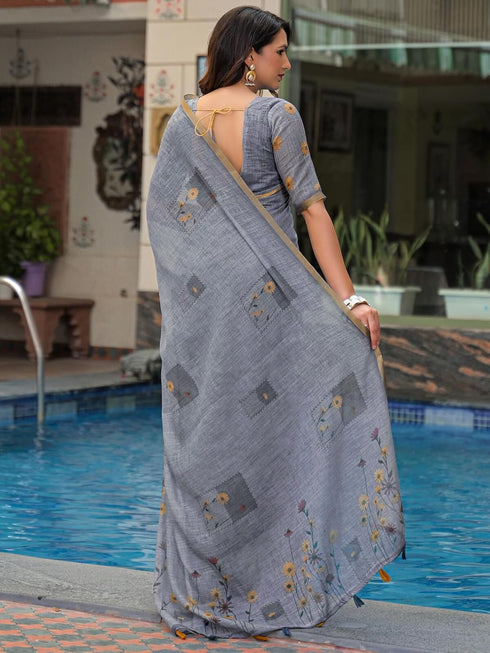 Vasthrlay Womens Printed Unstitched Light Green Saree