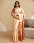 Vasthrlay Womens Banarasi Off White | Orange Saree With Unstitched Blouse Piece