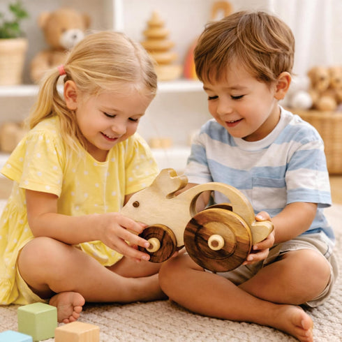 Wooden Rabbit Pull-Along Toy for Toddlers