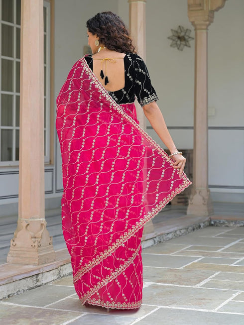 Vasthrlay Sequins Embroidery Turquoise Saree