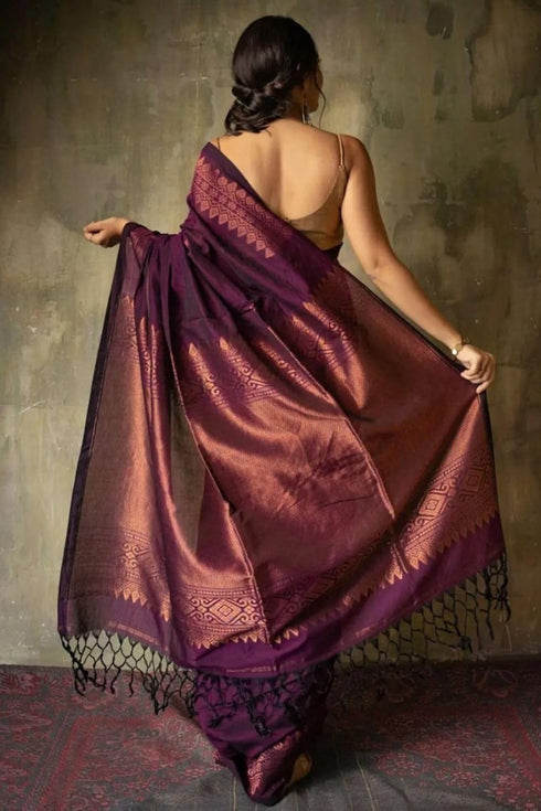 Vasthrlay Kanjivaram Cotton Lavender Ethnic Wear