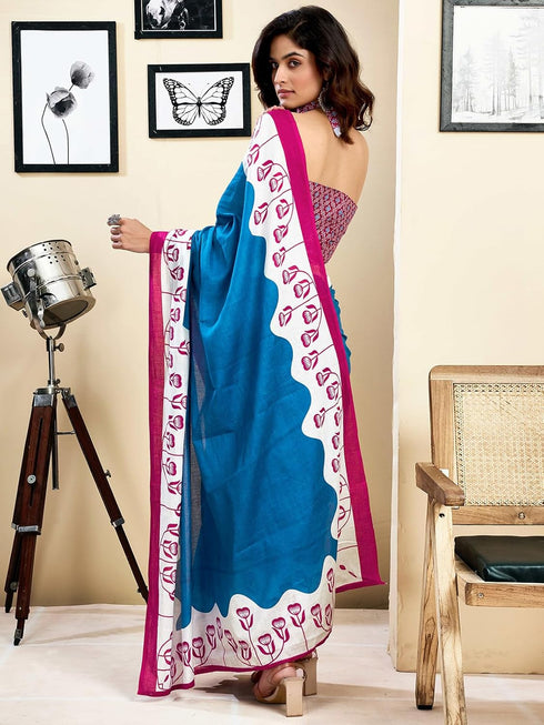 Vasthrlay Womens Printed Unstitched White Saree