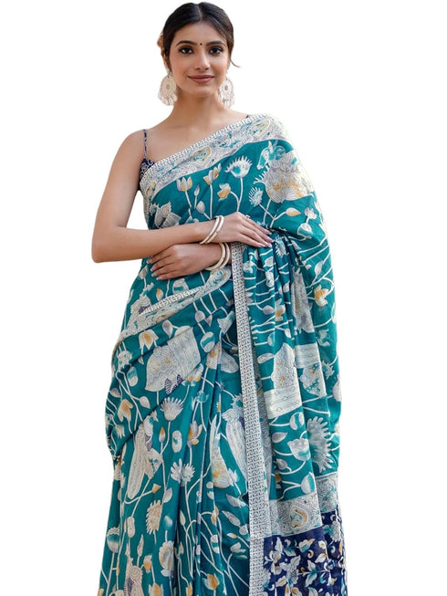 Vasthrlay Womens Printed Unstitched Beige Saree