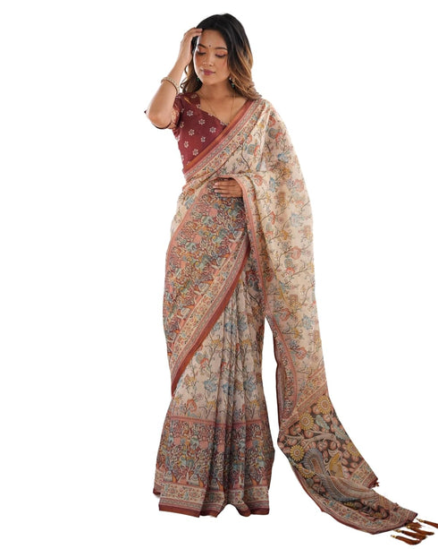 Vasthrlay Handloom Grey Beige Traditional Saree