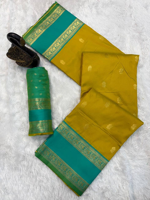 Vasthrlay Kanjivaram Floral Design Contrast Seagreen