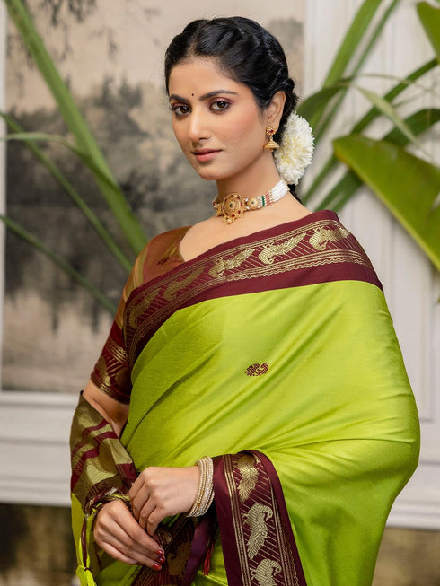 Vasthrlay Special Weaving Unstitched Light Green Saree