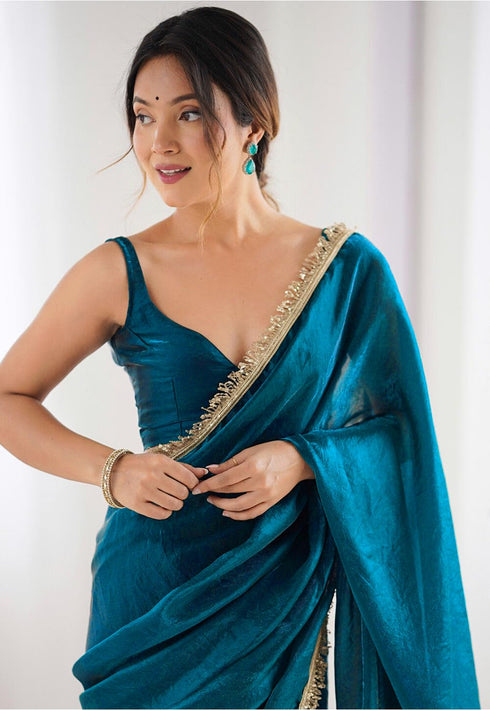 Vasthrlay Red Sequins Unstitched Saree