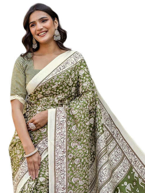 Vasthrlay Womens Printed Unstitched White Saree