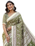 Vasthrlay Womens Printed Olive Green Saree With Unstitched Blouse Piece