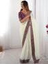 Vasthrlay Shimmer Embroidery Unstitched Off White Saree