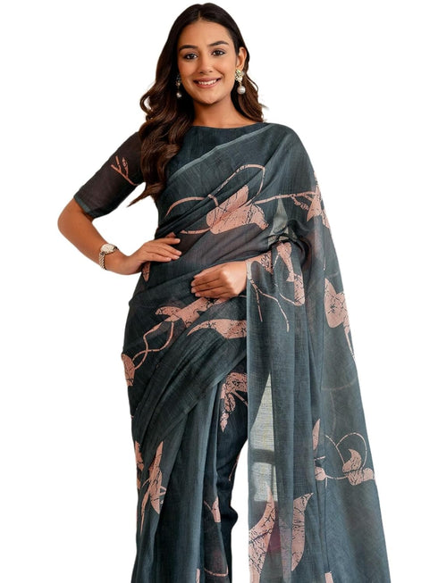 Vasthrlay Womens Printed Unstitched Dusty Pink Saree