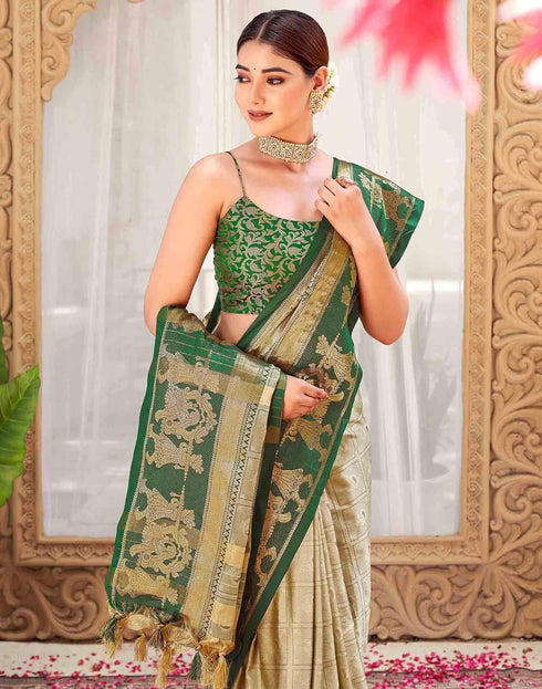 Vasthrlay Banarasi Jacquard Unstitched Mustard Saree