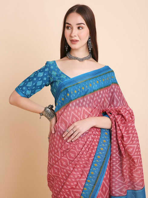 Vasthrlay Cotton Printed Mulmul Blue Saree