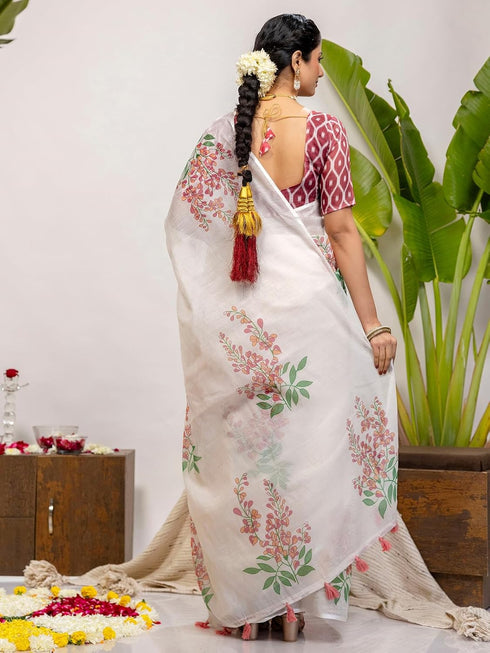 Vasthrlay Printed Off White1 White Saree