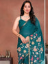 Vasthrlay Turquoise Floral Print Ready To Wear Linen Saree