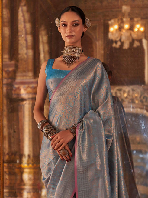 Vasthrlay Kanjivaram Unstitched Jacquard Stylish Saree