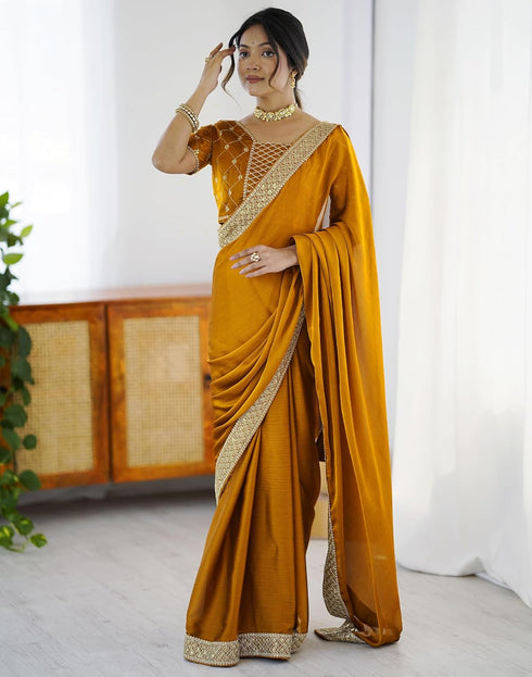 Vasthrlay Sequence Embroidery Unstitched Dark Green Saree