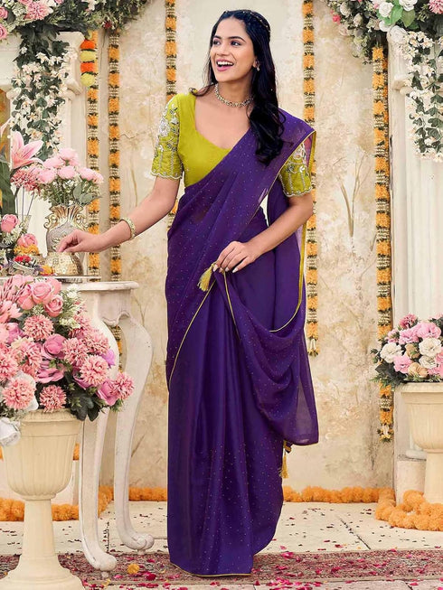 Vasthrlay Shimmer Georgette Lime Saree