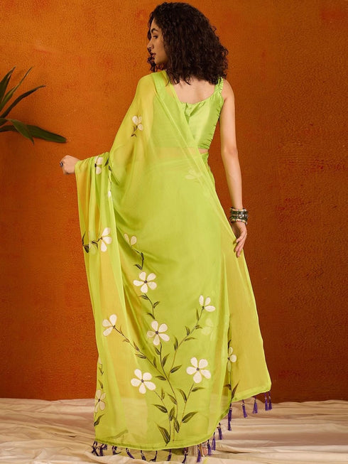 Vasthrlay Floral Tassels Yellow Traditional