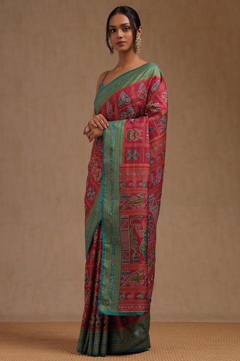 Vasthrlay Pink Pochampally Saree
