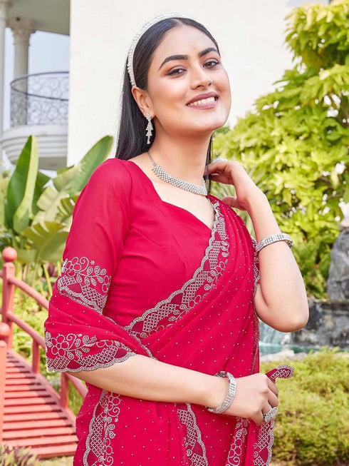 Vasthrlay Shimmer Georgette Olive Saree