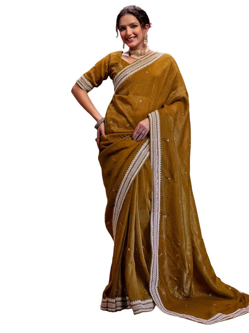 Vasthrlay Shimmer Embroidery Dusty Saree