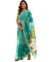 Vasthrlay Womens Printed Turquoise Blue Saree With Unstitched Blouse Piece