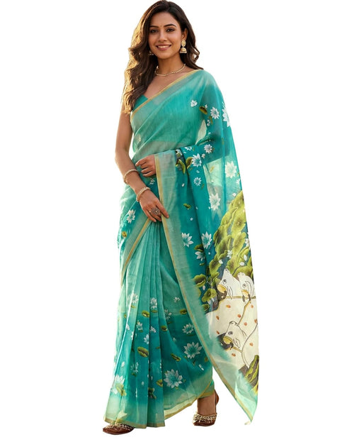 Vasthrlay Womens Printed Unstitched Peach Saree