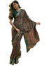 Vasthrlay Georgette Jacquard Green Saree With Unstitched Blouse Piece