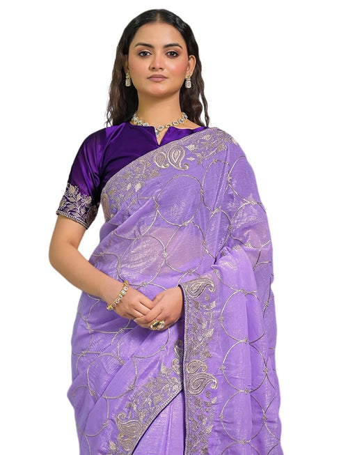 Vasthrlay Shimmer Embroidery Mustard Mustard Yellow Saree