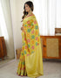 Vasthrlay Banarasi Kanjivaram Yellow Saree With Unstitched Blouse Piece