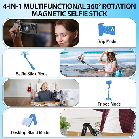 Deoxys 4-in-1 Multifunctional Magnetic Selfie Stick Universal 360° Rotation Phone Tripod with Remote Control Bluetooth Selfie Stick