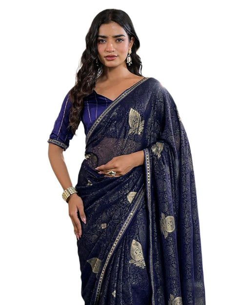 Vasthrlay Georgette Printed Unstitched Green Saree