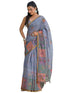 Vasthrlay Womens Printed Grey | Golden Border Saree With Unstitched Blouse Piece