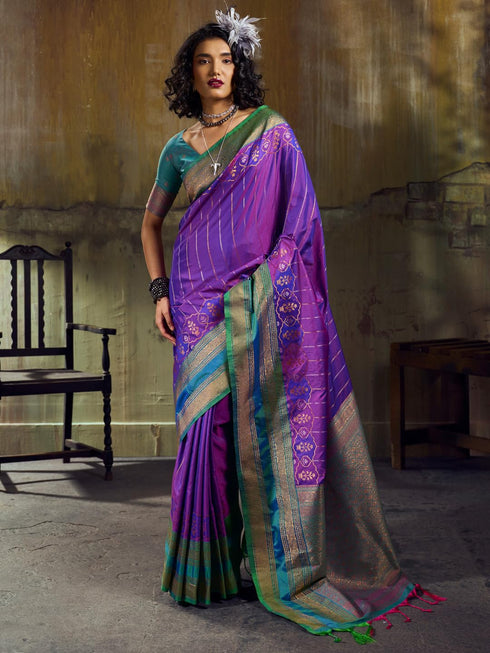 Vasthrlay Striped Tassels Unstitched Designer Ethnic Wear