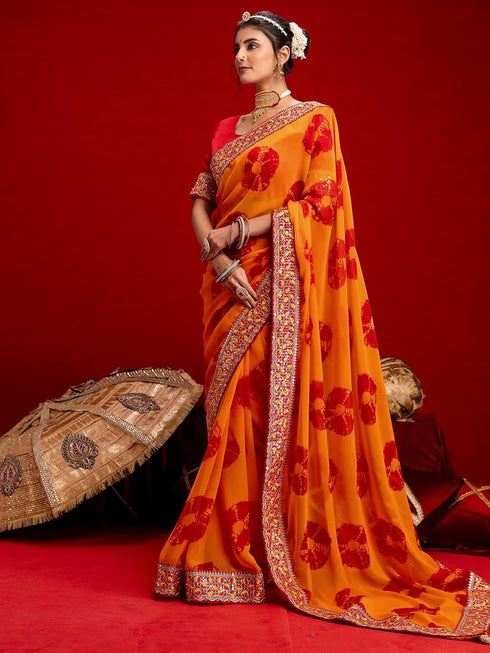 Vasthrlay Georgette Embroidery Pink Saree