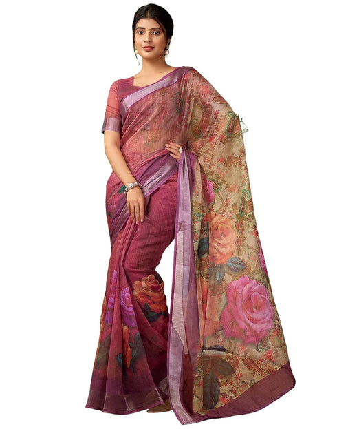 Vasthrlay Womens Cotton Printed Brown Saree