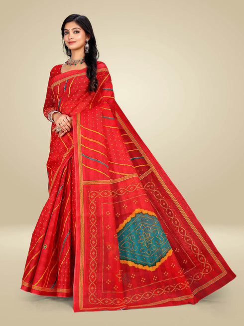 Vasthrlay Bandhani Swarovski Traditional Red Saree
