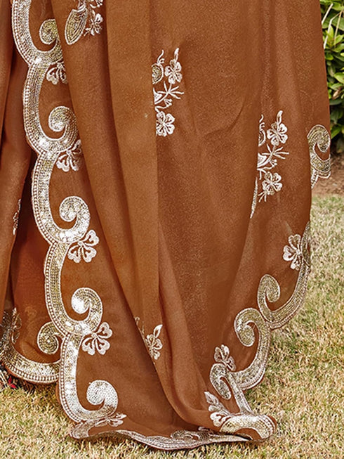 Vasthrlay Georgette Embroidery Dark Saree