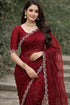 Vasthrlay Women's Maroon Chiffon Saree with Embellished Border | Lightweight Party Designer Saree