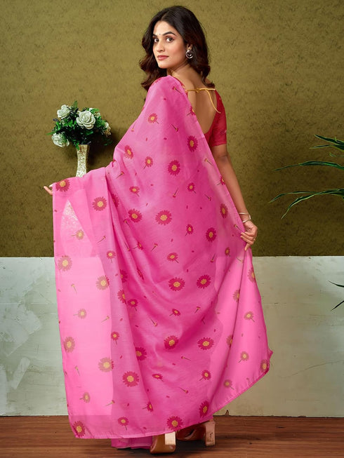 Vasthrlay Chanderi Printed Unstitched Sky Blue Saree