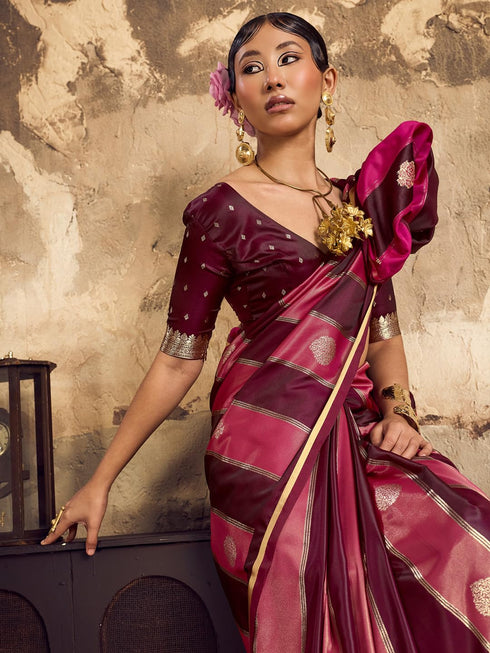 Vasthrlay Vasthrlaywomensbluesatinethnicmotifprinttasselsandlatkanssareewithunstitchedblousepiece Sareeforwoman Designersareeforwomen Rj Ethnic Wear