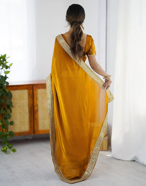 Vasthrlay Sequence Embroidery Unstitched Dark Green Saree
