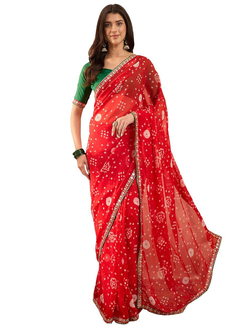 Vasthrlay Georgette Bandhani Embroidered Unstitched Ethnic Wear