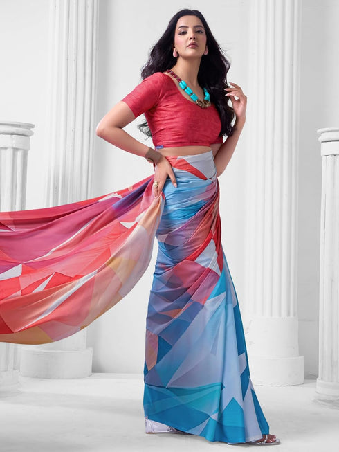 Vasthrlay Abstract Printed Unstitched Multicolor Saree