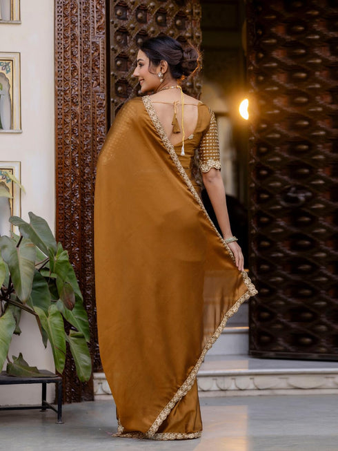 Vasthrlay Sequins Embroidery Unstitched Maroon Saree