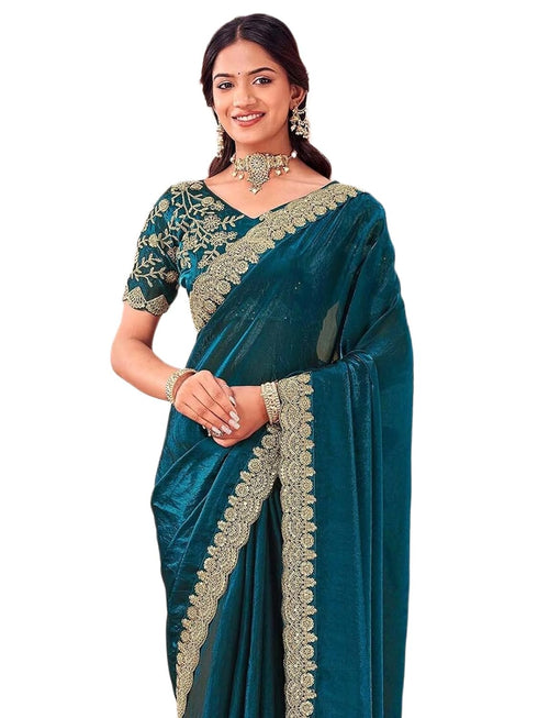 Vasthrlay Sequins Embroidery Unstitched Purple Saree