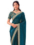 Vasthrlay Sequins Embroidery Peacock Blue Saree With Unstitched Blouse Piece