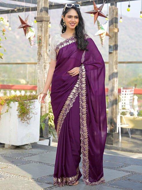 Vasthrlay Georgette Embroidery Rani Saree