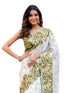 Vasthrlay Womens Printed Unstitched White Saree